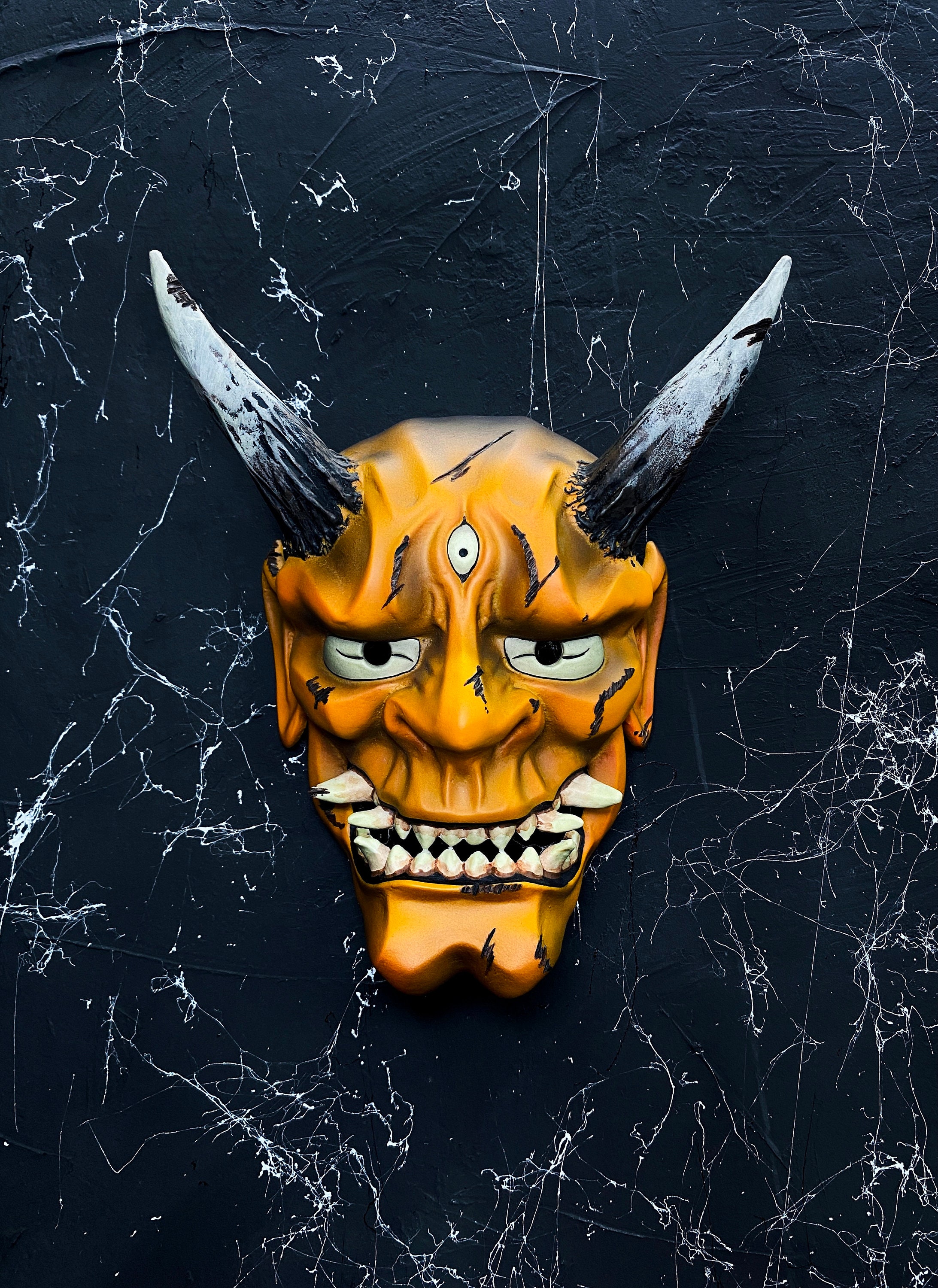 Japanese Oni Mask Wearable Demon Mask Orange Oni Mask Yokai Etsy
