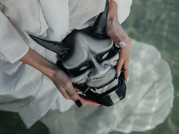 Japanese Hannya Mask White and Black Demon Mask Made to - Etsy Singapore