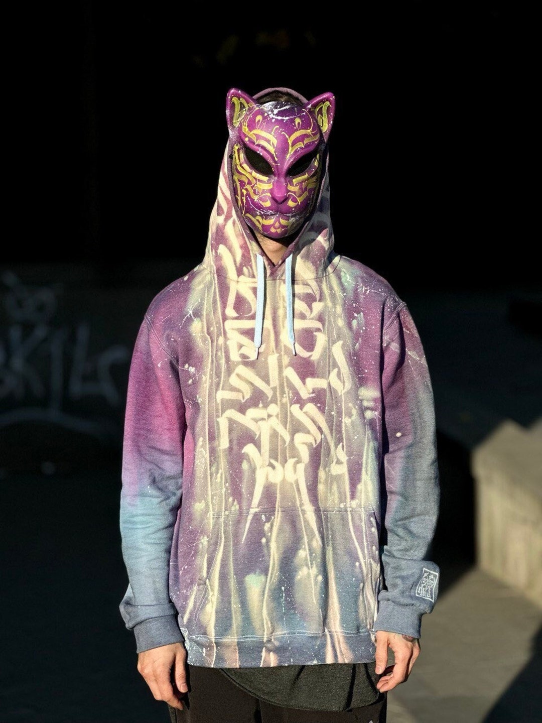 Japanese Purple Kitsune Mask for Anime Cosplay. Ninja Demon Mask