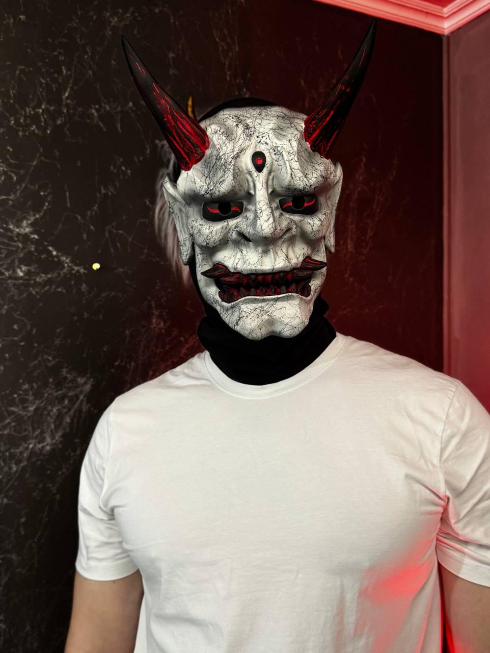 Black and White Oni Mask With Rope, Wall Decor Oni Mask With Rope ...