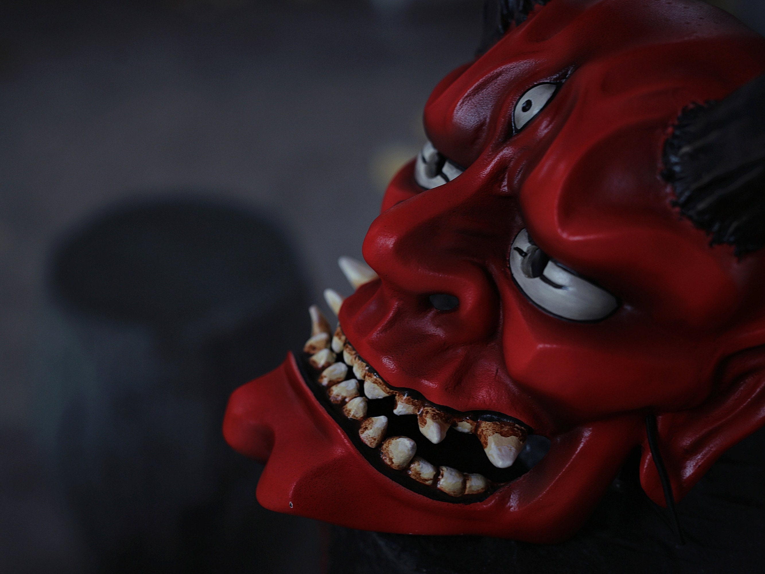 Japanese Red Oni Mask Samurai Mask Wall Hannya Mask Oni Etsy