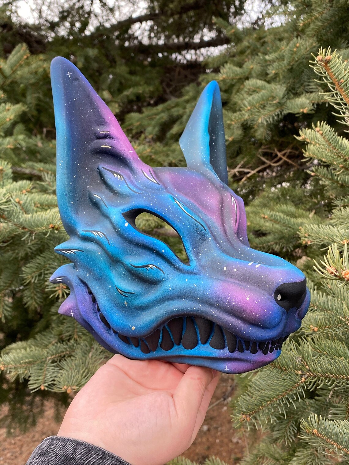 Kitsune Mask Star Wolf Purple Japanese Fox Mask Wearable Etsy