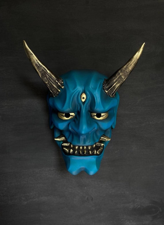 Masque Oni japonais, masque Oni bleu traditionnel, masque oni