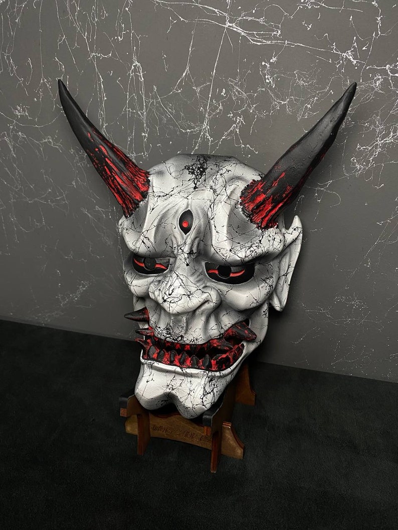 Black and White Oni Mask With Rope, Wall Decor Oni Mask With Rope ...