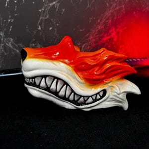 Kurama Mask - Orange Kitsune Half Mask, Kitsune Mask, Fox Mask, Japanese mask, Kurama Fox cosplay, Halloween mask