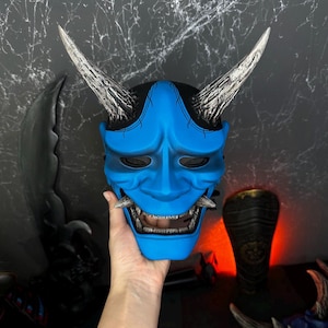 Blue Hannya mask, Japanese Hannya Mask, Traditional Samurai mask, MADE to ORDER, Custom Hannya mask, Kabuki mask, Demon Oni mask, Youkai