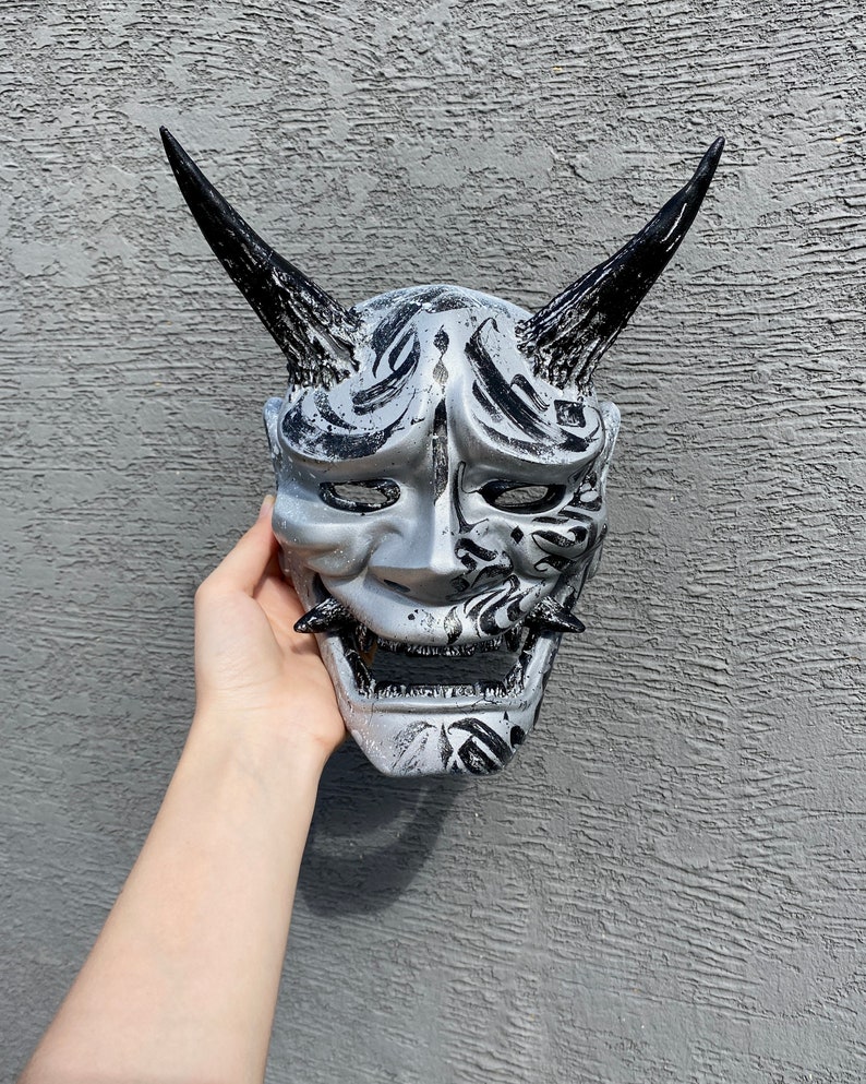 Japanese Hannya Mask Black Calligraphy Wearable Oni Mask for Etsy