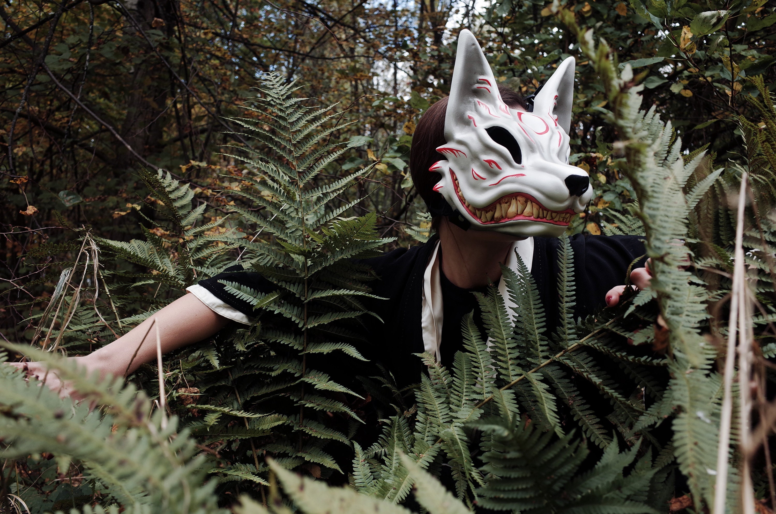 Japanese Kitsune Mask White and Red Full Face Kitsune Mask Etsy