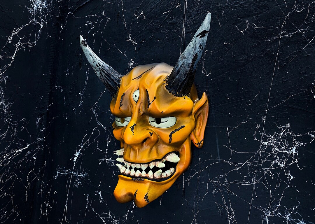 Japanese Oni Mask Wearable Demon Mask Orange Oni Mask Yokai Etsy