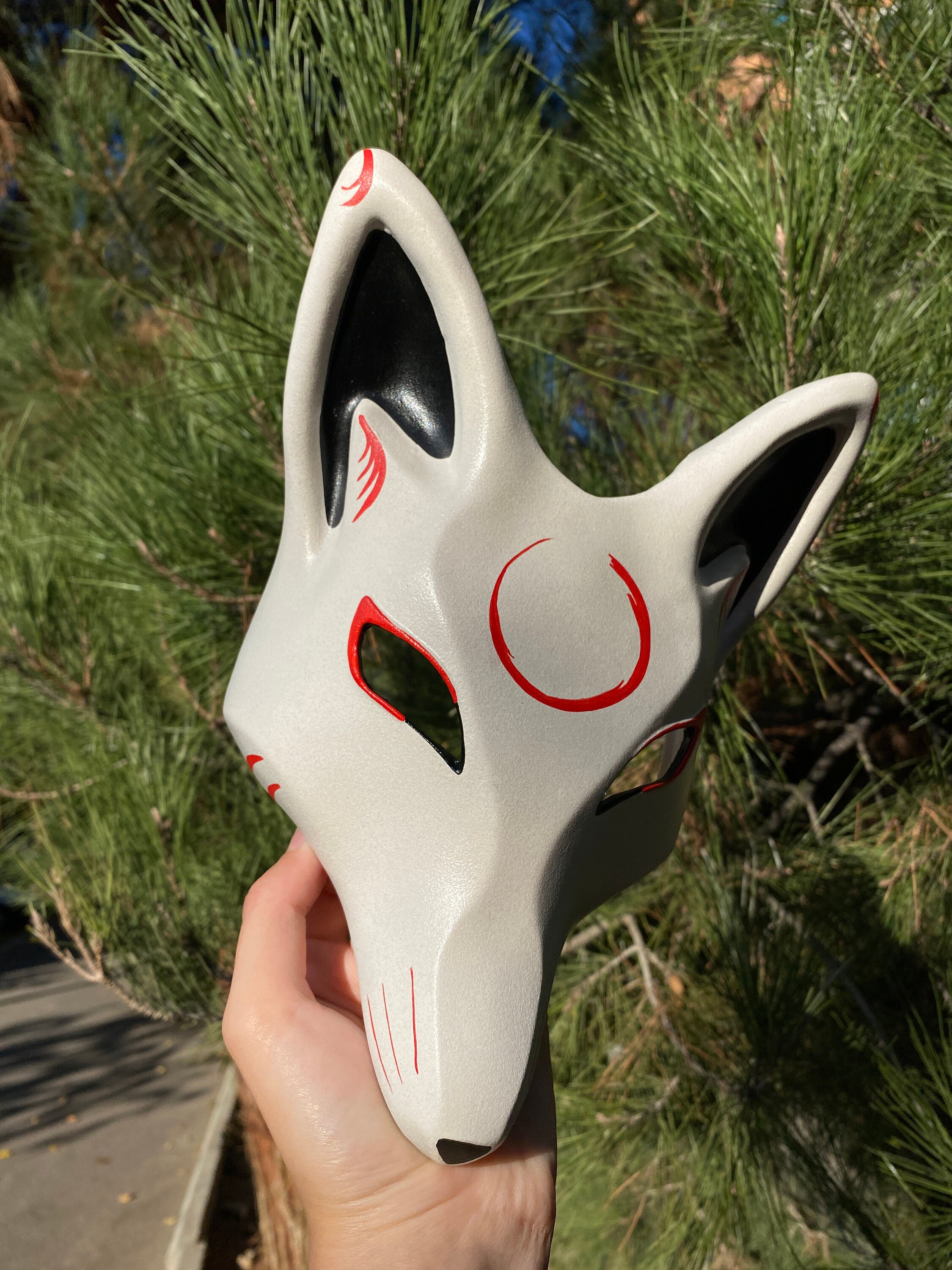 Traditional Japanese Kitsune Mask White and Red Full Face Etsy