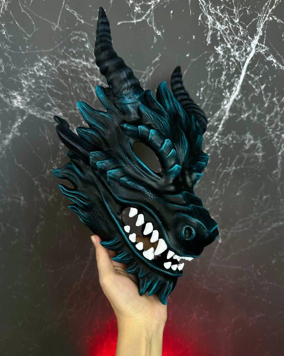 Black and Teal Dragon Mask, Smaug Mask Alodidae Dragon Mask