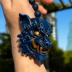 Porte-clé japonais komainu, porte-clé samouraï oni, petit masque japonais oni, masque du diable japonais Hannya, porte-clé démon Oni