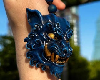 Japanese Komainu Keychain, Samurai Oni Keychain, Small