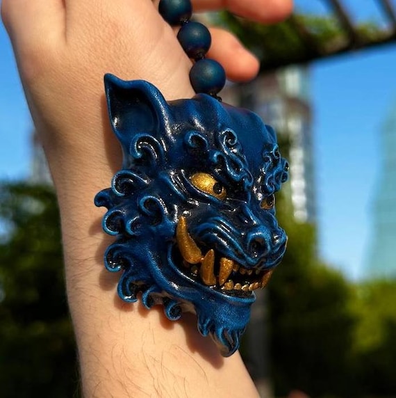Japanese Komainu Keychain, Samurai Oni Keychain, Small