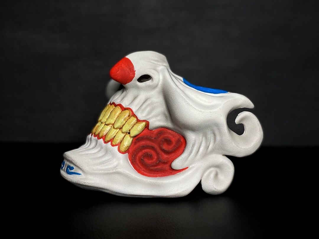 Half Face Joker Mask, Half Mask Clown, Ronin Oni Mempo Japanese Demon