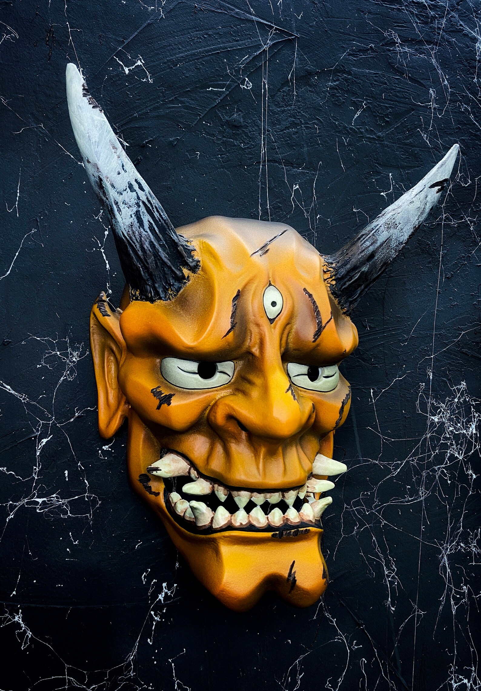 Japanese Oni Mask Wearable Demon Mask Orange Oni Mask Yokai Etsy