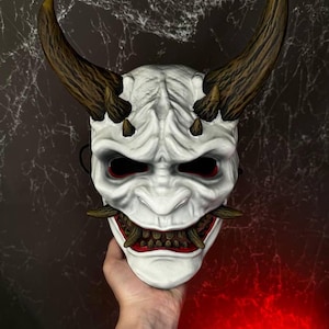 Máscara de Oni Blanca para usar o exhibir en la pared, máscara de terror, máscara japonesa, máscara Noh, máscara de demonio, máscara Hannya, máscara de diablo para usar