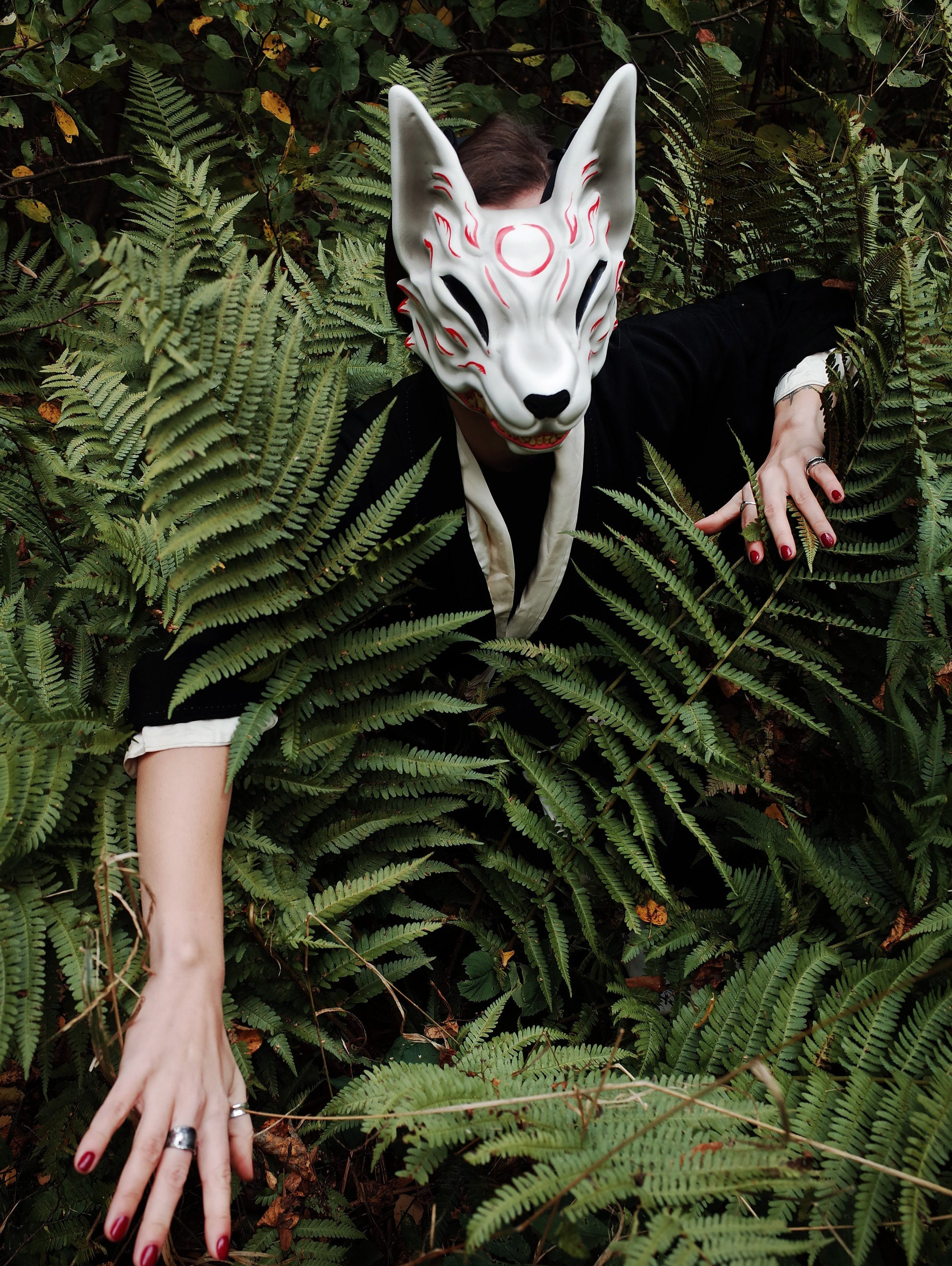 Japanese Kitsune Mask White and Red Full Face Kitsune Mask Etsy