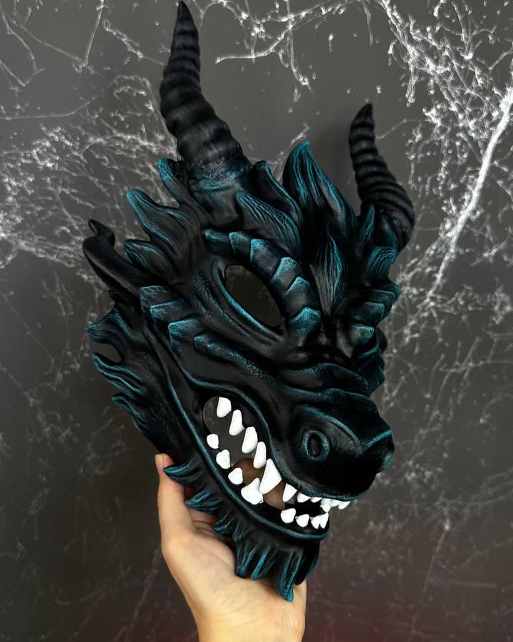Black and Teal Dragon Mask, Smaug Mask Alodidae Dragon Mask