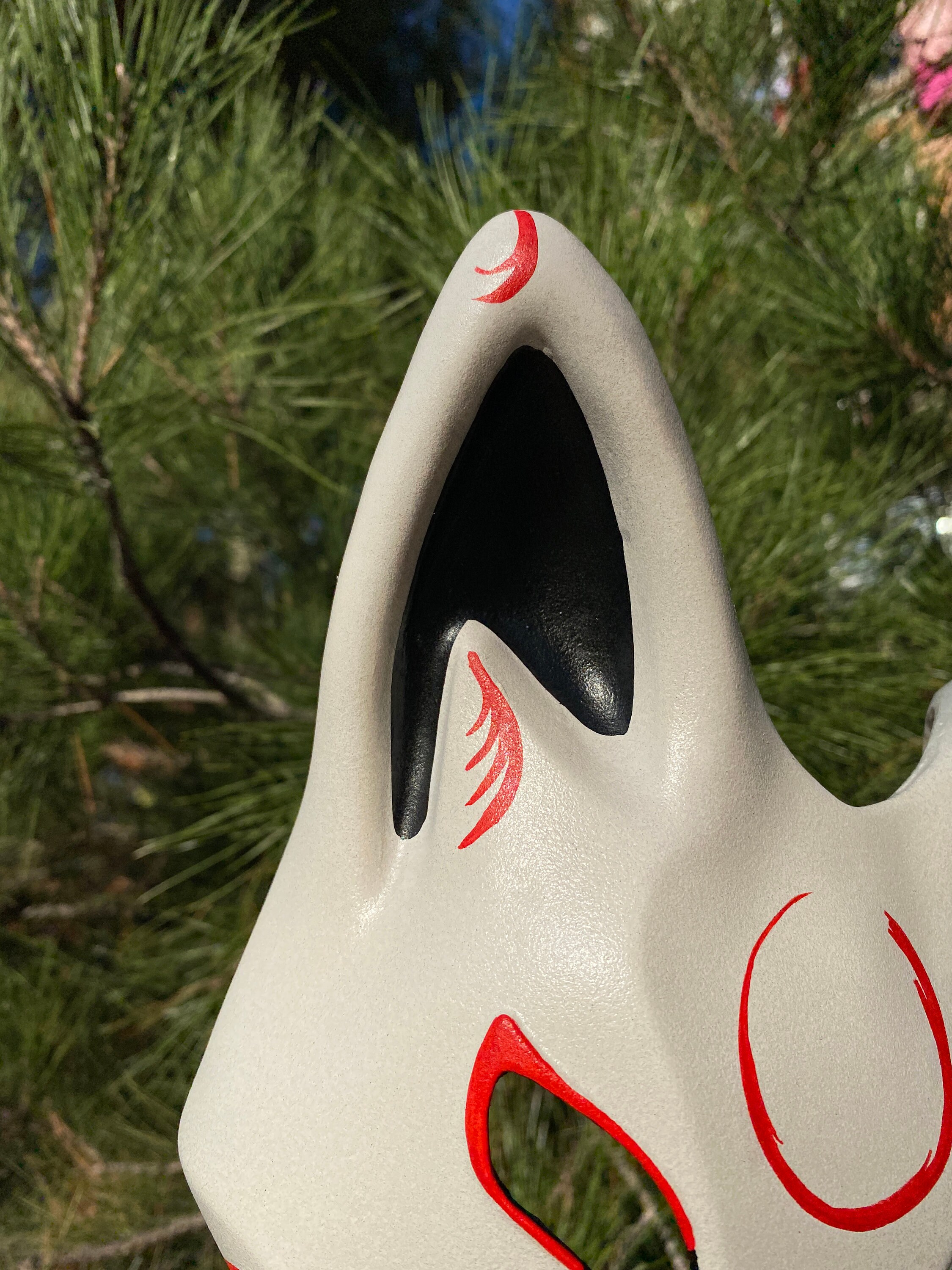 Traditional Japanese Kitsune Mask White and Red Full Face Etsy