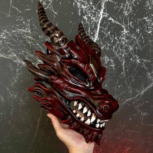 Red Dragon mask wearable, Smaug mask, Alodidae Dragon Mask, Halloween Costume dragon wearable, Chinese Dragon mask, Japanese Dragon mask