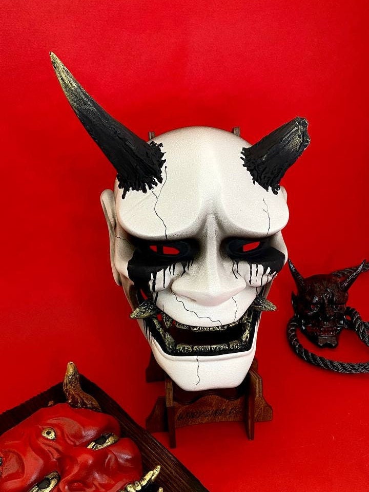 Japanese Hannya Mask With Tears - Ghostwire Mask, White and