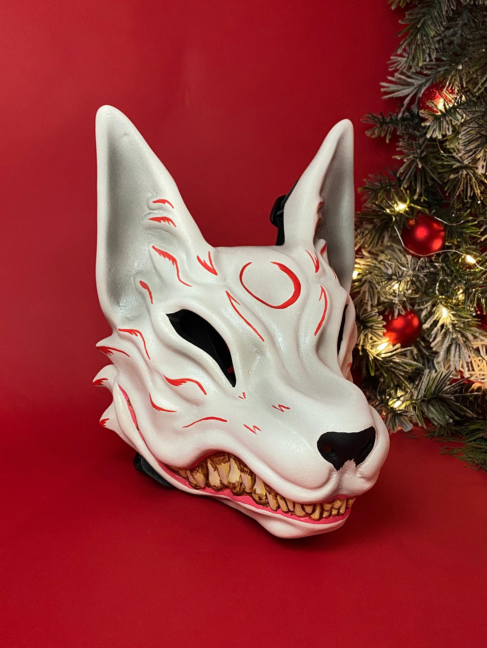 Japanese Kitsune Mask White and Red Full Face Kitsune Mask Etsy