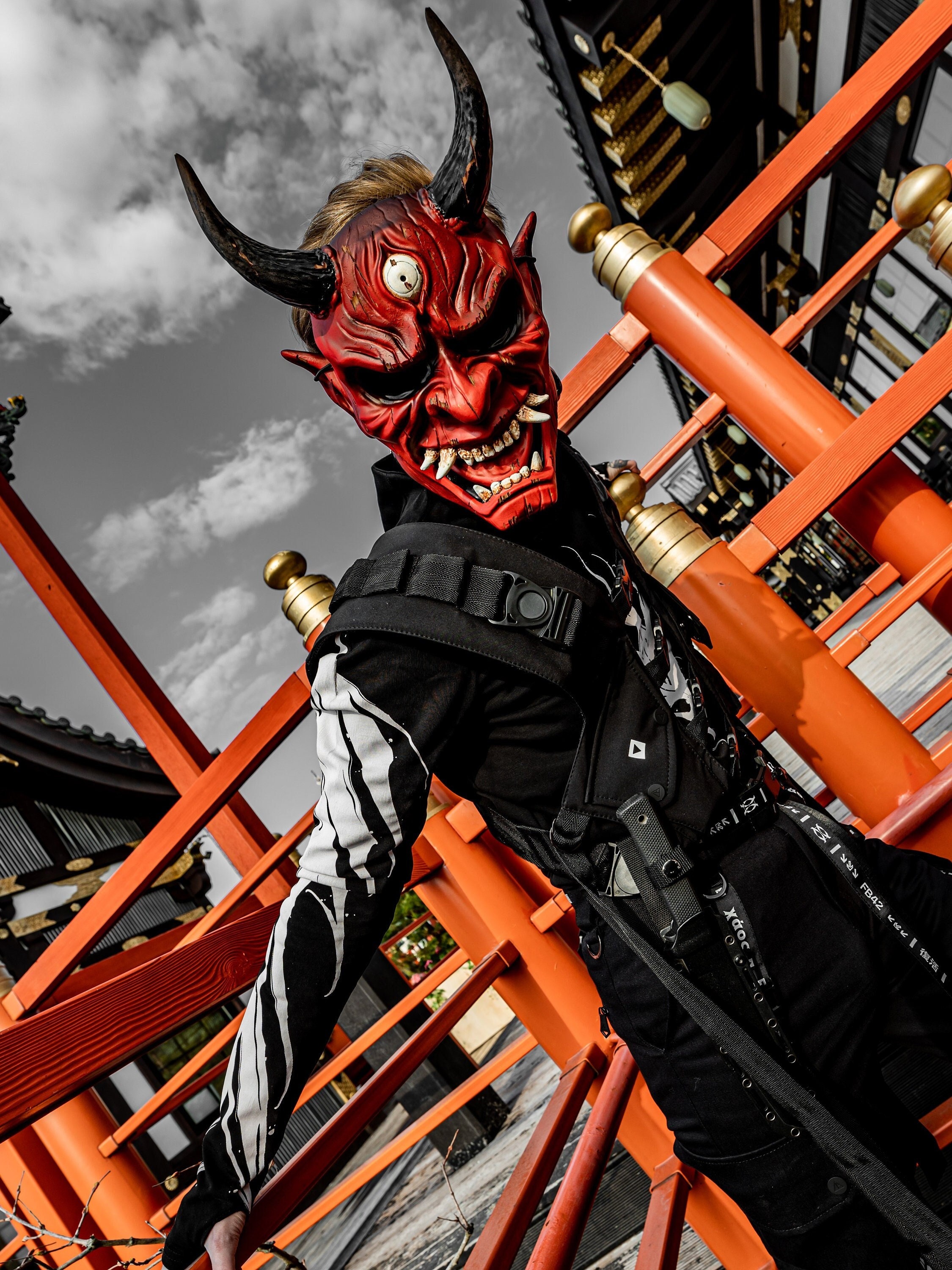 Japanese Oni Mask DBD Red Devil Cosplay With Horns Etsy