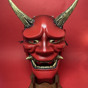 Traditional Japanese Hannya Mask, Samurai mask, MADE to ORDER, Kabuki mask, Japanese Demon mask, Oni mask, Red, Black Gold Hannya wall decor image 8