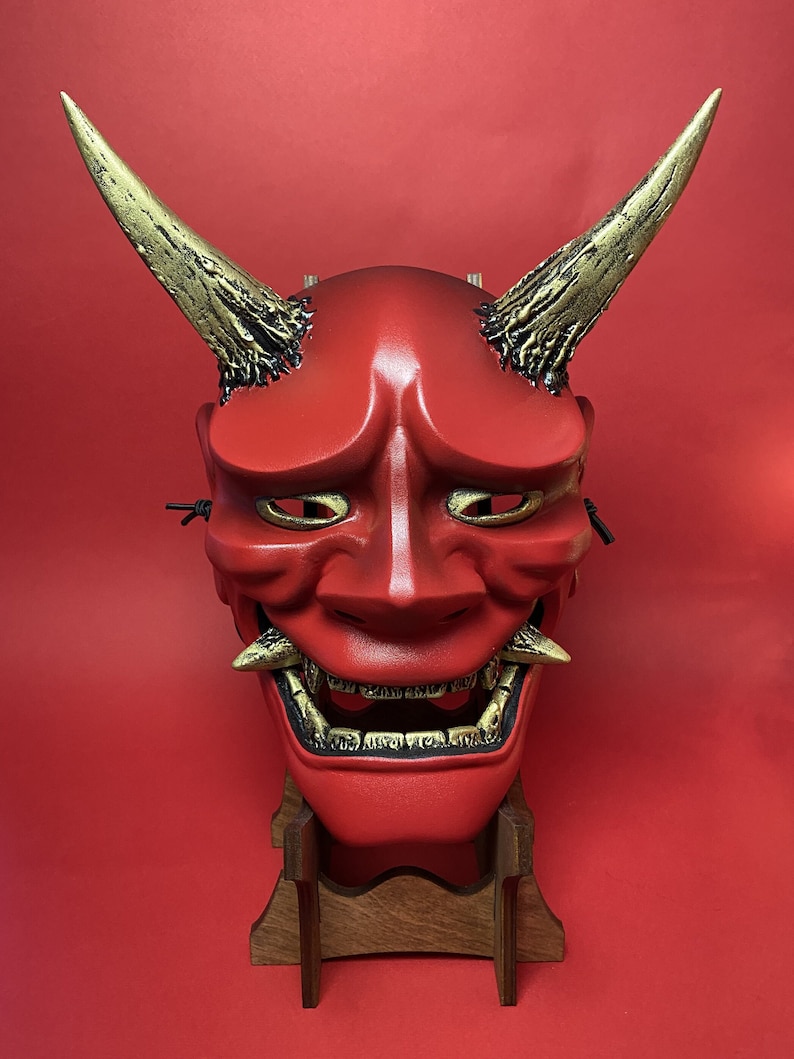 Traditional Japanese Hannya Mask, Samurai mask, MADE to ORDER, Kabuki mask, Japanese Demon mask, Oni mask, Red, Black Gold Hannya wall decor image 8