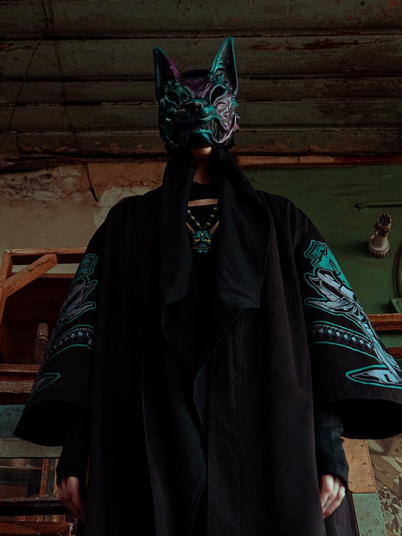 Japanese Kitsune Mask Purple and Blue Wolf Mask Wearable Etsy