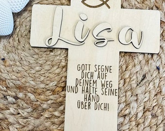 Einzigartiges Kommunionskreuz aus Holz - Personalisiertes Andenken zur Erstkommunion