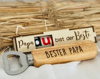 Vatertag Geschenkset - personalisierter Flaschenöffner + Duplobox, Geschenk Papa, Geschenke für Männer