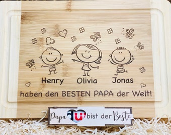 Brotzeitbrett aus Holz für den besten Papa der Welt mit Duplobox