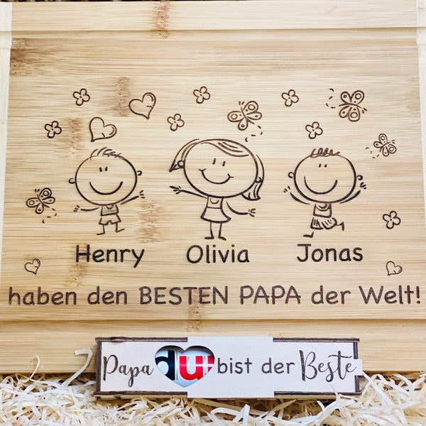 Brotzeitbrett aus Holz für den besten Papa der Welt mit Duplobox