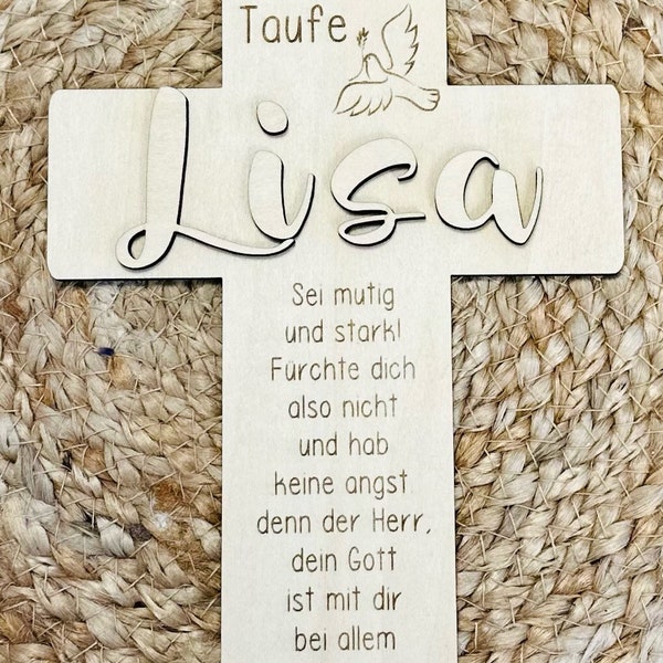 Individuelles Taufkreuz aus Holz - Einzigartiges Geschenk zur Taufe, personalisiert, Taufgeschenk