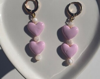Valentine’s Day Earrings |baby pink heart earrings| galentine's day| girlfriend gift| gift ideas | polymer clay | lightweight Handmade cute