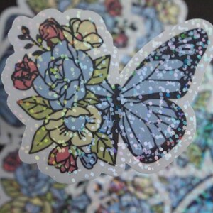 Holographic Floral Butterfly Sticker: Waterproof Vinyl Decal