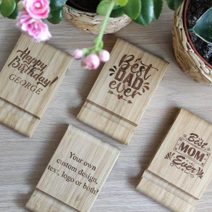 Personalized Engraved Wood Phone Stand,  Customized Bamboo Mobile Phone Stand, Personalised Gift!