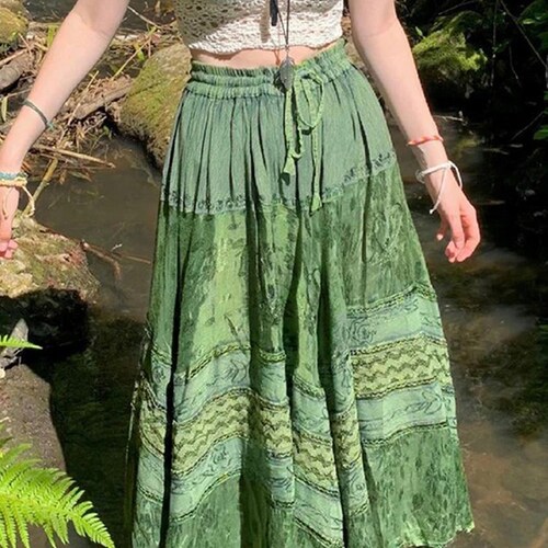 Y2k Fairycore Maxi Skirt Grunge Boho Aesthetic Brown Patchwork - Etsy