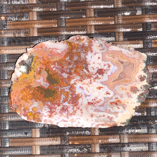 Moroccan Apple Valley Agate Slab, Peach Translucent Color, Fortification Drusy Pockets