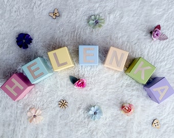 BABY NAME BLOCKS, wooden blocks for nursery, 5,6cm x 5,6cm