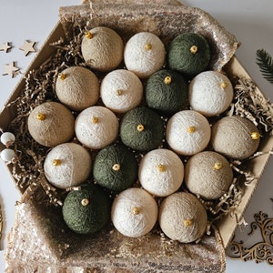 Cotton Baubles, Christmas balls, Christmas tree decoration Vintage style Gift for family Lace decor Christmas baubles, khaki, beige, vanilla
