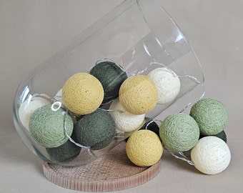 Lichterkette khaki, Cotton Ball Lights batteriebetrieben, olive-senf, Lichterkette, Ballgirlande