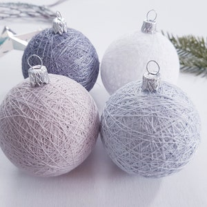 Cotton Baubles, Christmas balls, Christmas tree decoration Vintage style Gift for family Lace decor Christmas baubles, blue, silver
