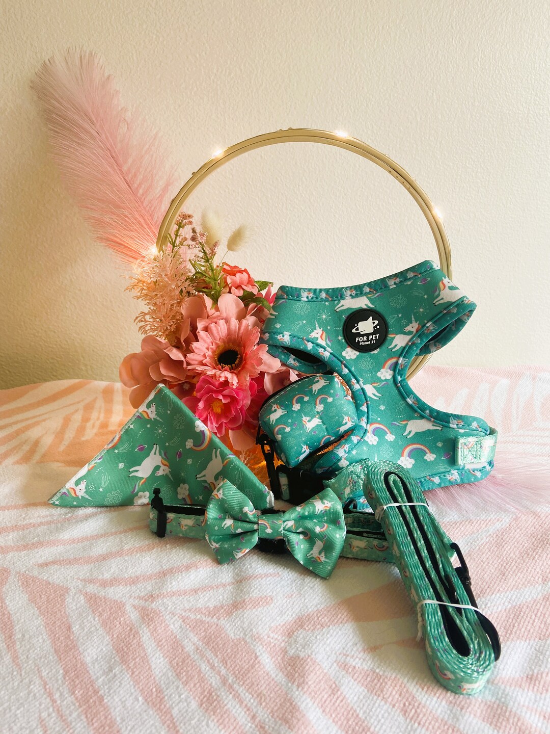 Unicorn Puppy Dog Harness Collar Leash Puppy Poop Bag Unicorn Collar