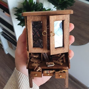 Handmade Miniature Wooden Bookcase: Dollhouse Diorama Furniture