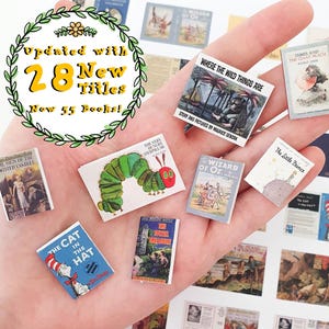 Ensemble de 55 couvertures de livre miniatures imprimables, collection de livres pour enfants classiques Échelle : 1/12