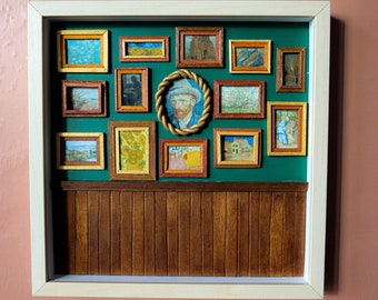 Miniature Van Gogh Art Gallery Wall Diorama in Frame Box 3d wall art for birthday, housewarming gift