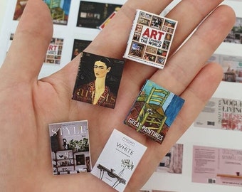 Conjunto de colección de arte y diseño de portadas de libros en miniatura imprimibles de 24 para casa de muñecas o biblioteca en miniatura, álbumes de recortes o diarios Escala: 1/12